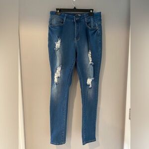 Ripped High-Rise Skinny Jeans — Blue